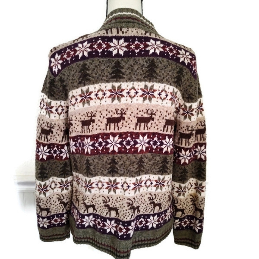 Vintage Womens Zip Up CardiganNordic Cabincore Moose Design Size Small Medium - Picture 2 of 3